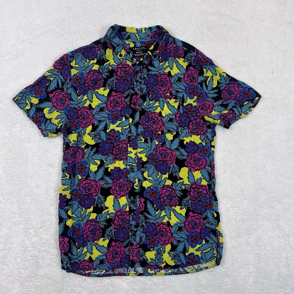Empyre Size M Mens Floral Multicolored Short‎ Sleeve Collar Button Down Shirt